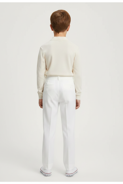 Pantalon À Pince Blanc Plissé Élégant Décontracté Garçon - Gabardine - vue 2