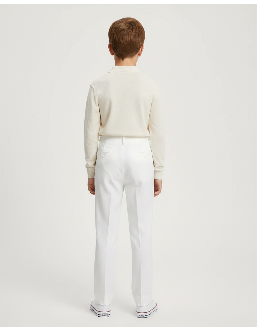 Pantalon À Pince Blanc Plissé Élégant Décontracté Garçon - Gabardine - vue 2