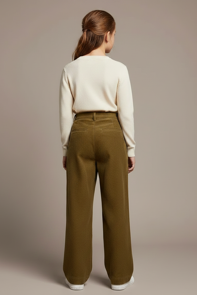 Pantalon À Pince Kaki Côtelé Ample Décontracté Femme - Cordé - vue 2
