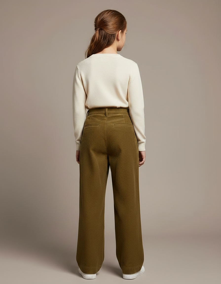 Pantalon À Pince Kaki Côtelé Ample Décontracté Femme - Cordé - vue 2