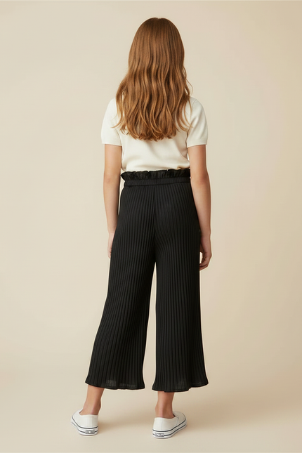 Pantalon À Pince Noir Plissé Fluide Fille Élégant - Maille - vue 2