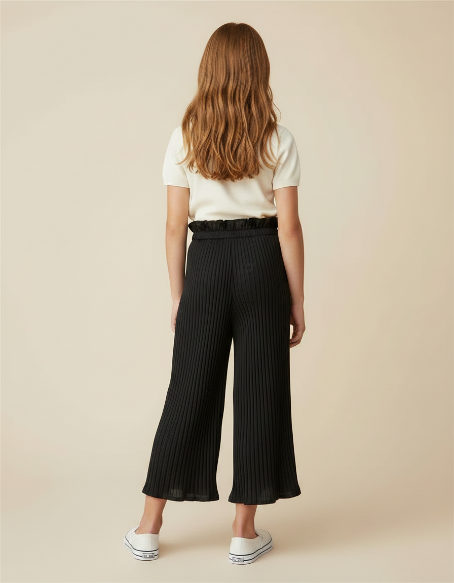 Pantalon À Pince Noir Plissé Fluide Fille Élégant - Maille - vue 2