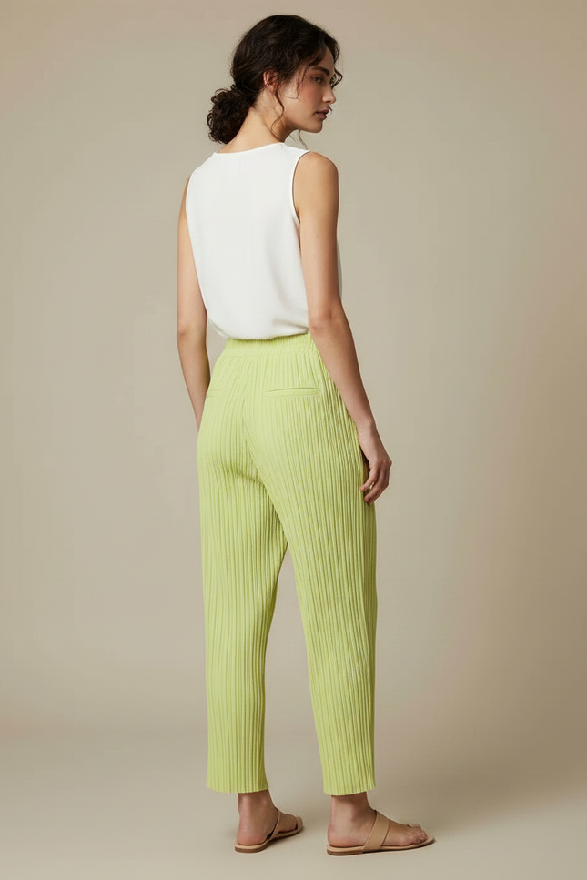 Pantalon À Pince Plissé Vert Ample Fluide Décontracté - Polyester - vue 2