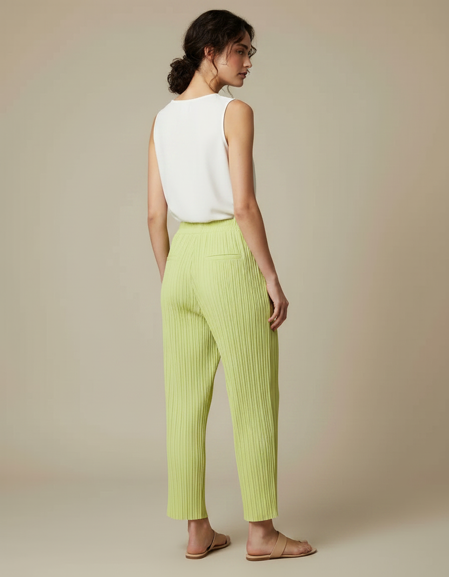 Pantalon À Pince Plissé Vert Ample Fluide Décontracté - Polyester - vue 2