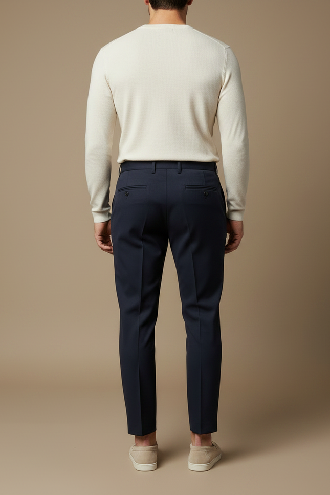 Pantalon À Pince Bleu Marine Élégant Droit Homme - Gabardine - vue 2