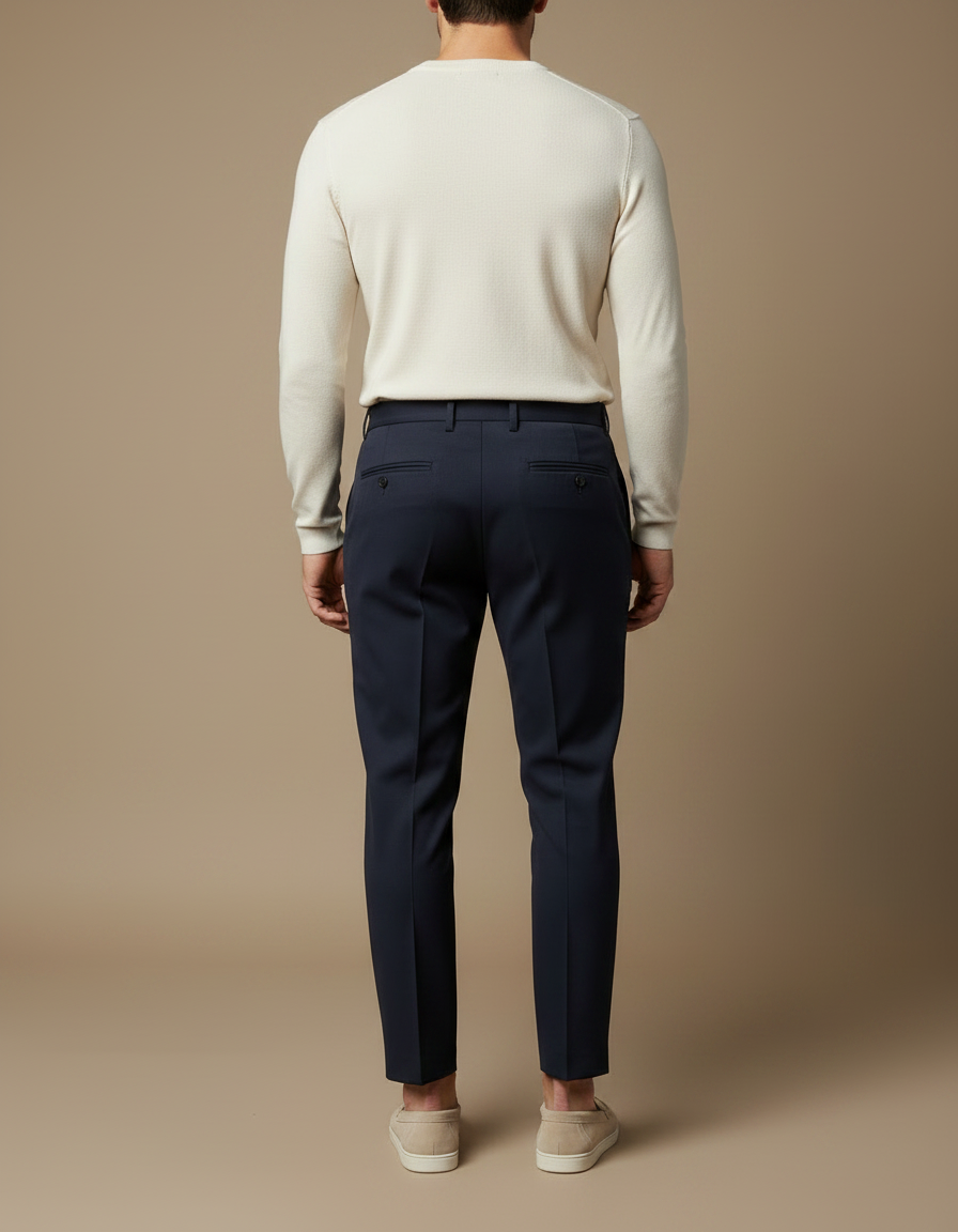 Pantalon À Pince Bleu Marine Élégant Droit Homme - Gabardine - vue 2