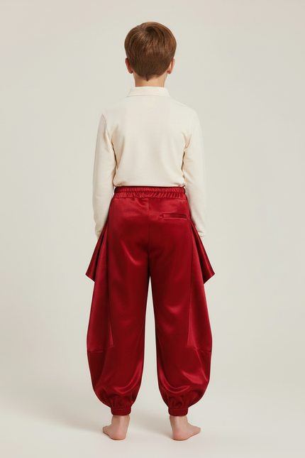 Pantalon À Pince Rouge Satiné Ample Plissé Enfant - vue 2