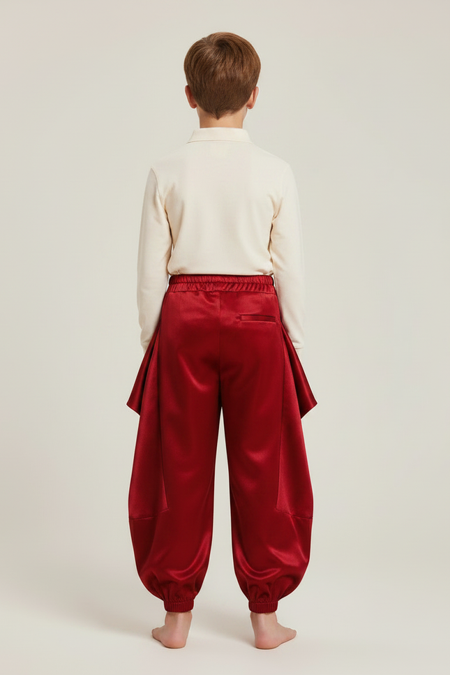 Pantalon À Pince Rouge Satiné Ample Plissé Enfant - vue 2