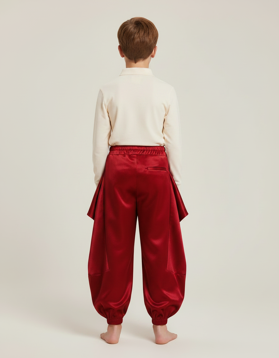 Pantalon À Pince Rouge Satiné Ample Plissé Enfant - vue 2