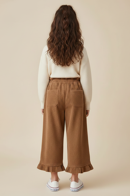 Pantalon À Pince Côtelé Marron Brodé Ample Enfant - Cordé - vue 2