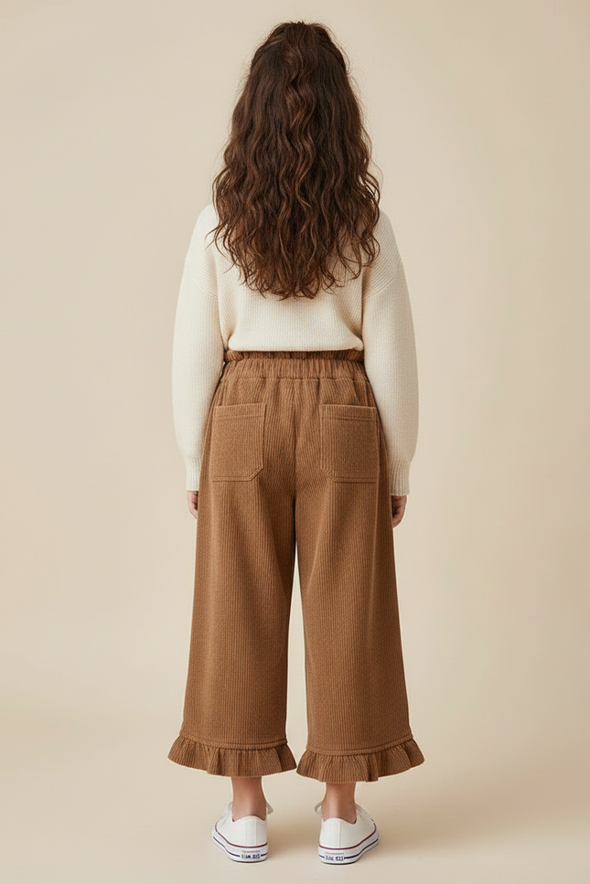 Pantalon À Pince Côtelé Marron Brodé Ample Enfant - Cordé - vue 2