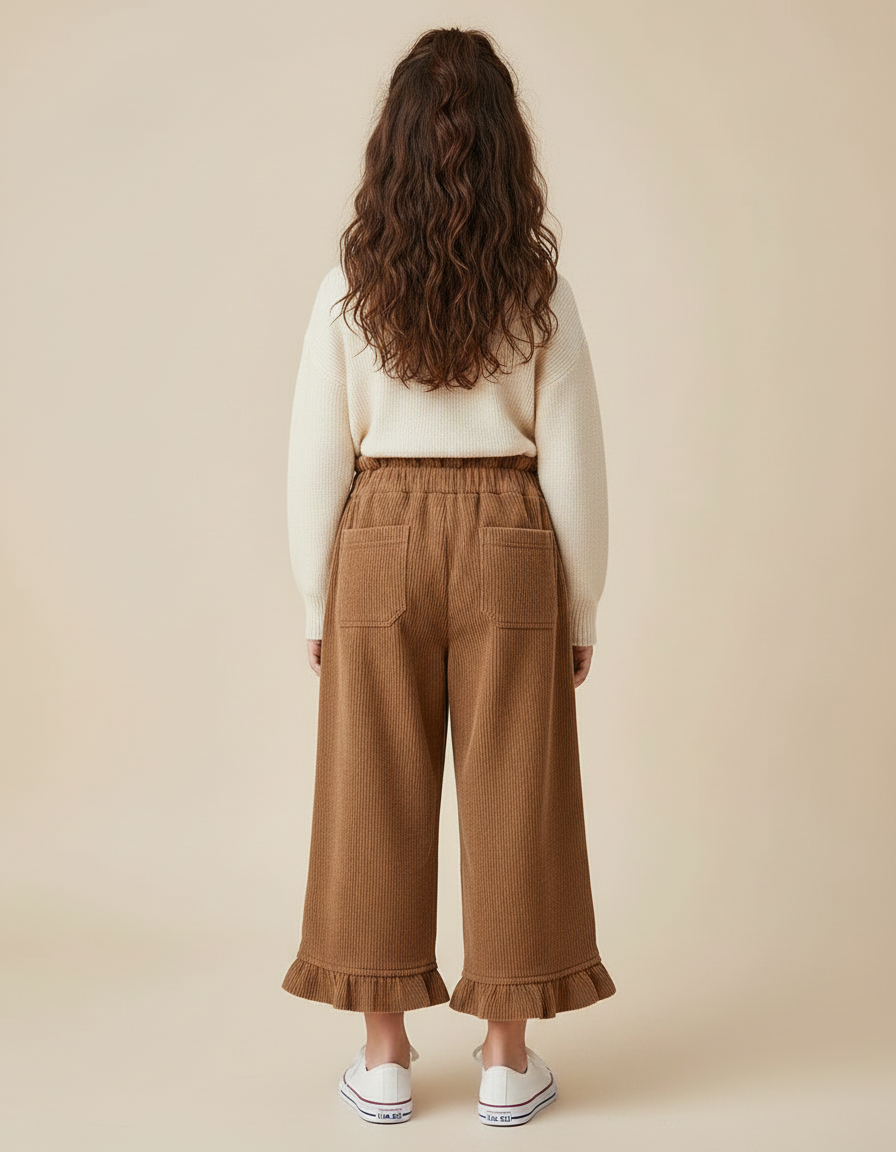 Pantalon À Pince Côtelé Marron Brodé Ample Enfant - Cordé - vue 2