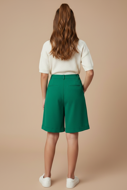 Pantalon À Pince Vert Émeraude Plissé Court Fille - Polyester - vue 2