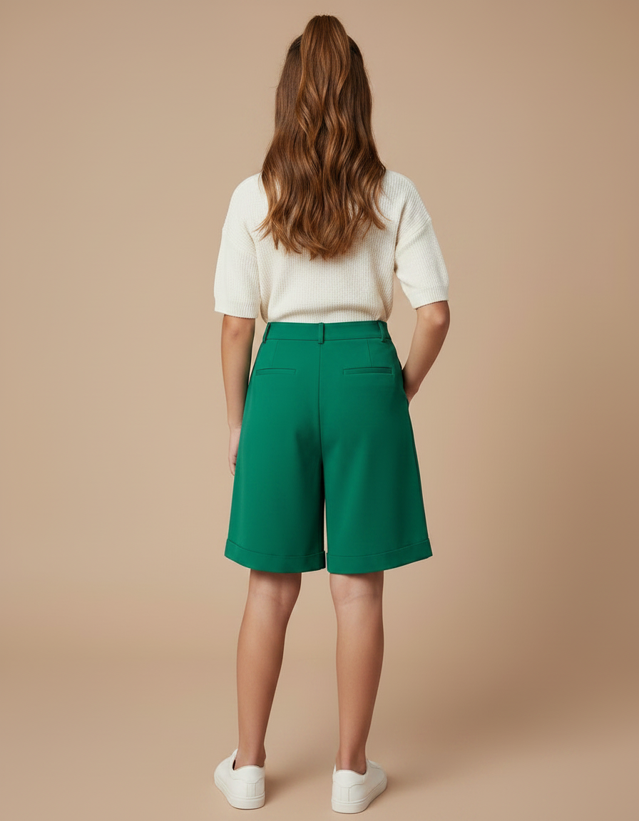 Pantalon À Pince Vert Émeraude Plissé Court Fille - Polyester - vue 2
