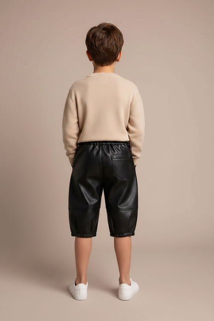 Pantalon À Pince Noir Similicuir Ample Enfant - Simili cuir - vue 2