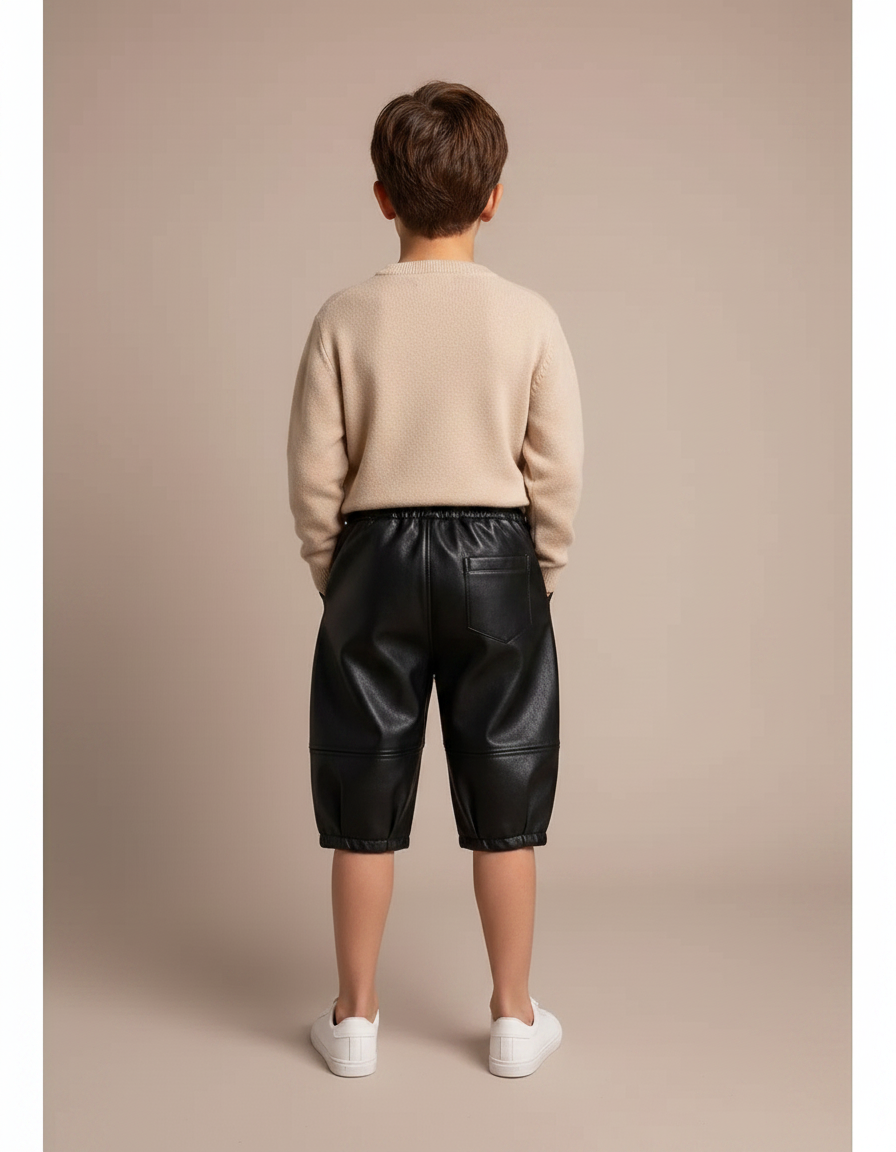 Pantalon À Pince Noir Similicuir Ample Enfant - Simili cuir - vue 2