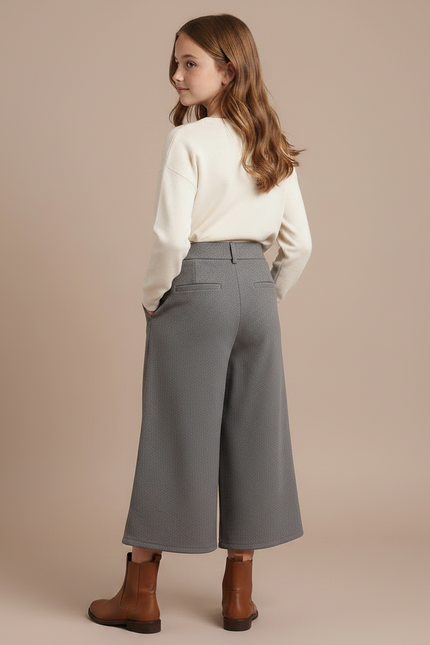 Pantalon À Pince Gris Ample Plissé Décontracté Fille - Gabardine - vue 2