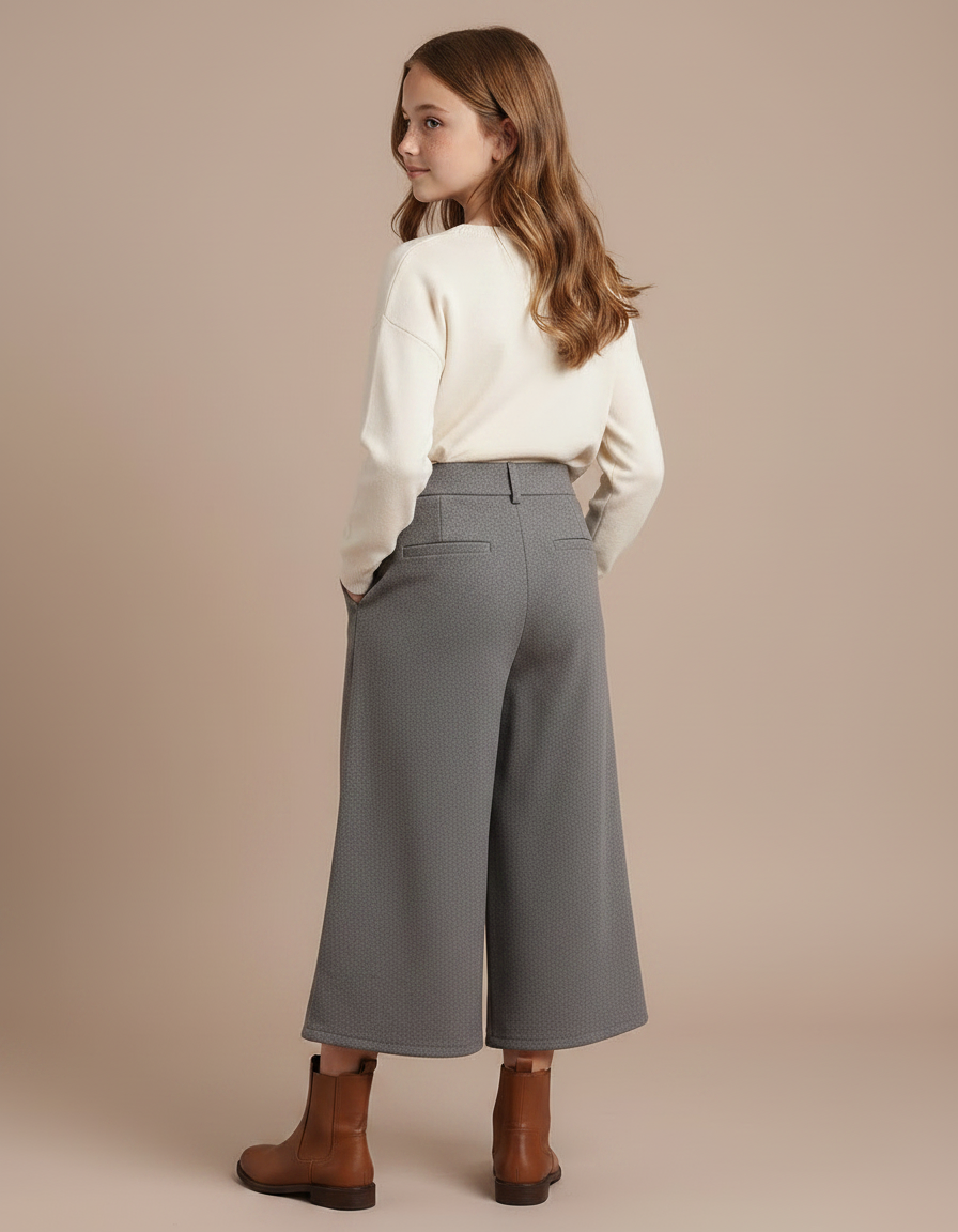 Pantalon À Pince Gris Ample Plissé Décontracté Fille - Gabardine - vue 2