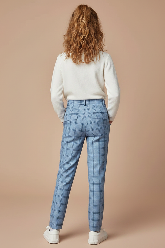 Pantalon À Pince Bleu Carreaux Plaid Enfant - Gabardine - vue 2