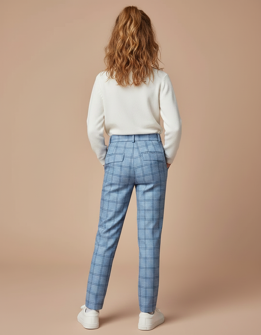 Pantalon À Pince Bleu Carreaux Plaid Enfant - Gabardine - vue 2