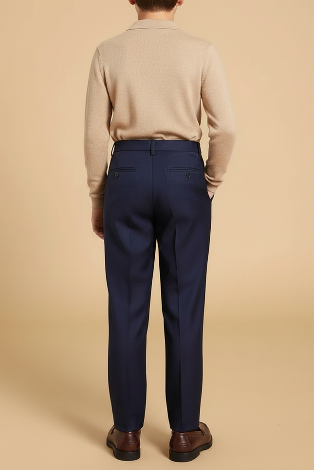 Pantalon À Pince Bleu Marine Droit Coton Garçon - Gabardine - vue 2