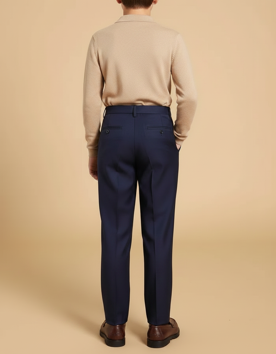 Pantalon À Pince Bleu Marine Droit Coton Garçon - Gabardine - vue 2