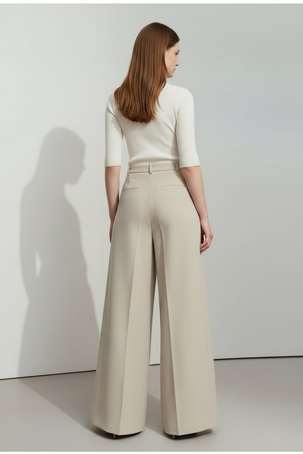 Pantalon À Pince Beige Ample Plissé Fluide - Gabardine - vue 2