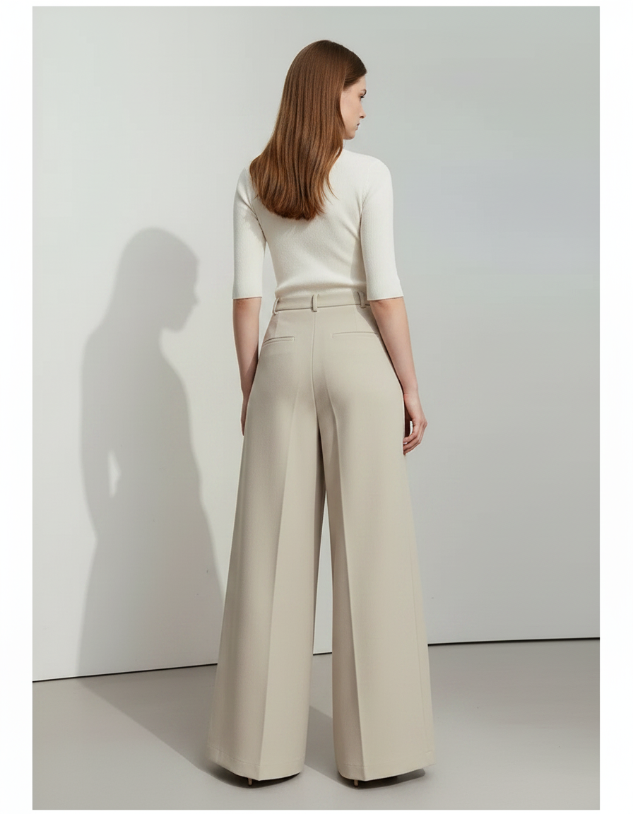 Pantalon À Pince Beige Ample Plissé Fluide - Gabardine - vue 2