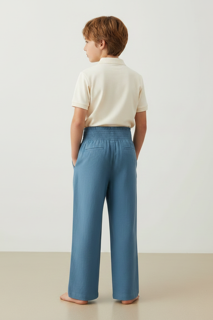 Pantalon À Pince Bleu Ample Plissé Confortable - Lin - vue 2