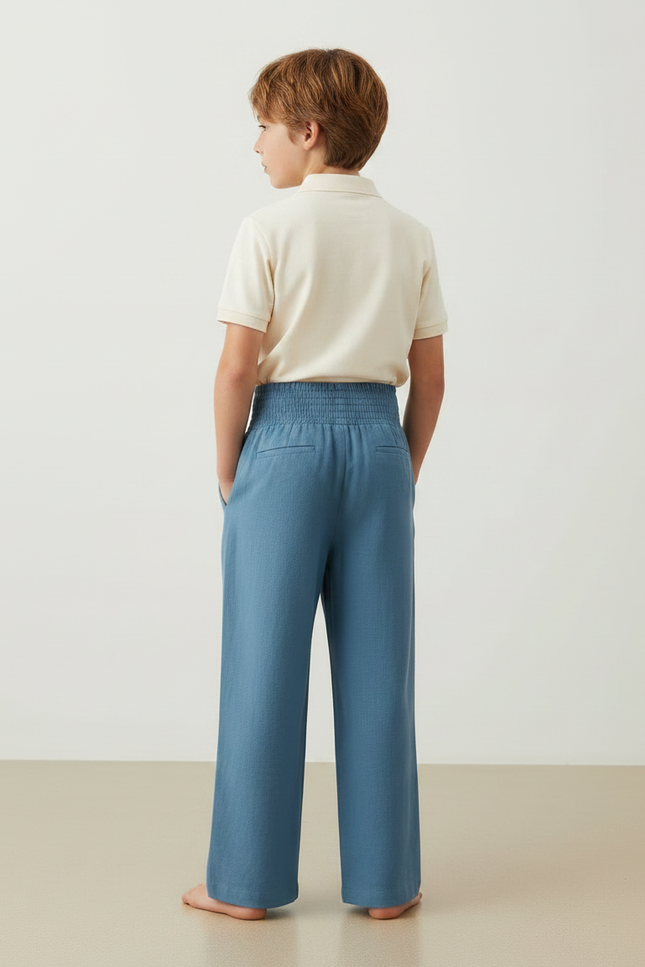 Pantalon À Pince Bleu Ample Plissé Confortable - Lin - vue 2