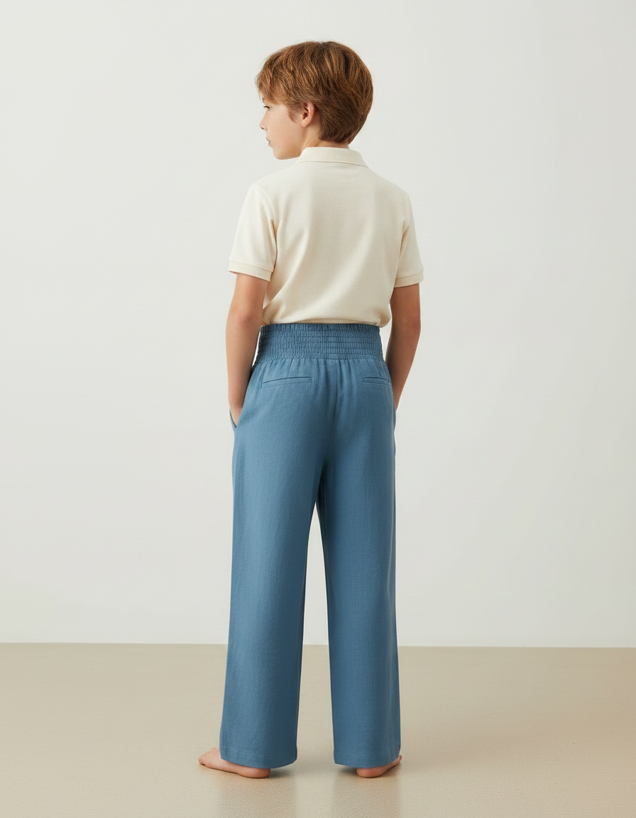 Pantalon À Pince Bleu Ample Plissé Confortable - Lin - vue 2