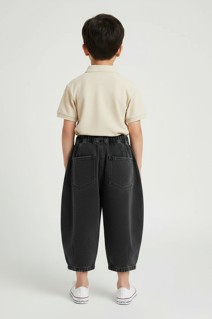 Pantalon À Pince Noir Ample Plissé Décontracté Garçon - Jean - vue 2