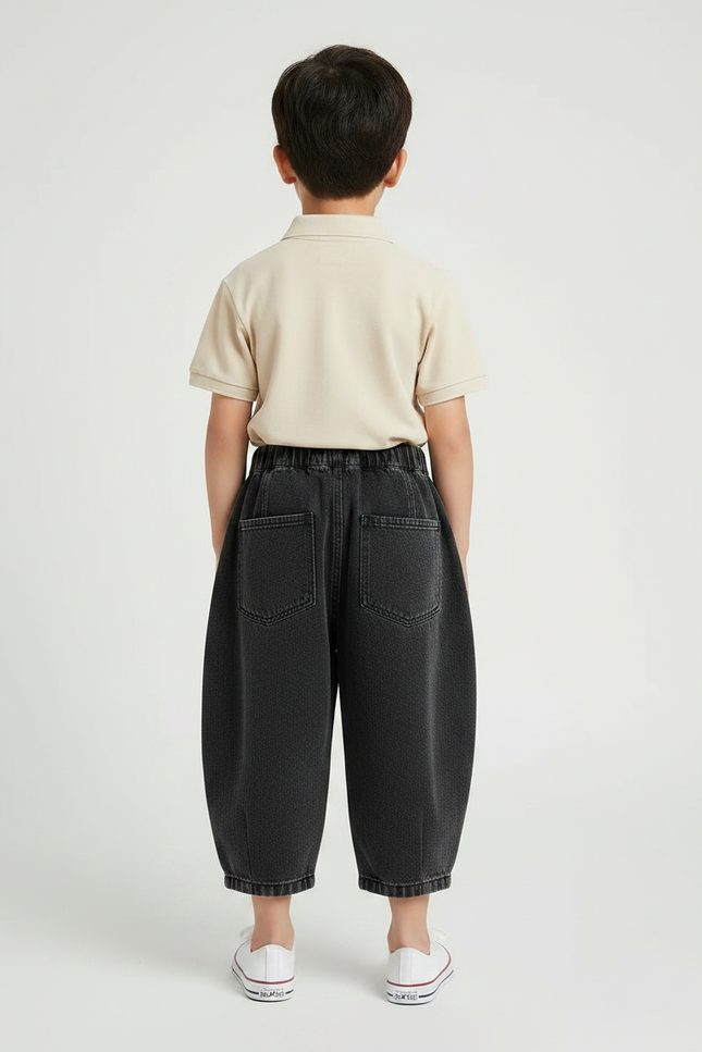 Pantalon À Pince Noir Ample Plissé Décontracté Garçon - Jean - vue 2