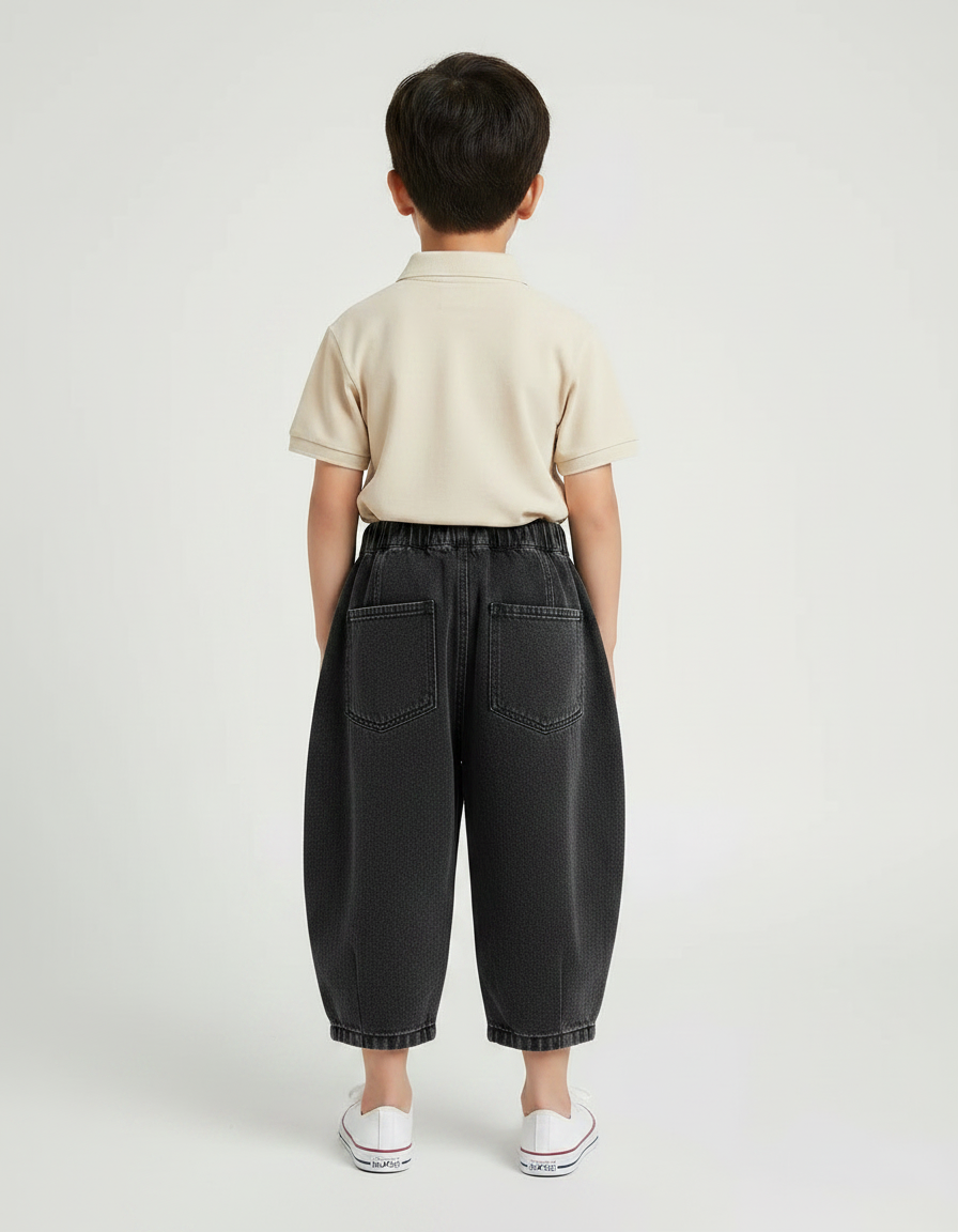 Pantalon À Pince Noir Ample Plissé Décontracté Garçon - Jean - vue 2