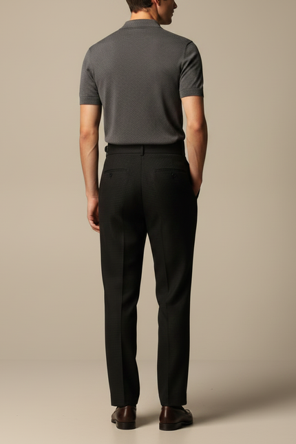 Pantalon À Pince Noir Plissé Taille Haute Homme Élégant - Laine - vue 2