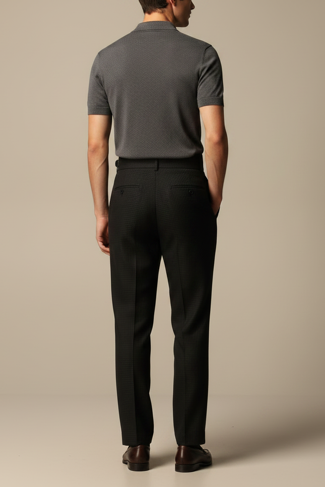 Pantalon À Pince Noir Plissé Taille Haute Homme Élégant - Laine - vue 2