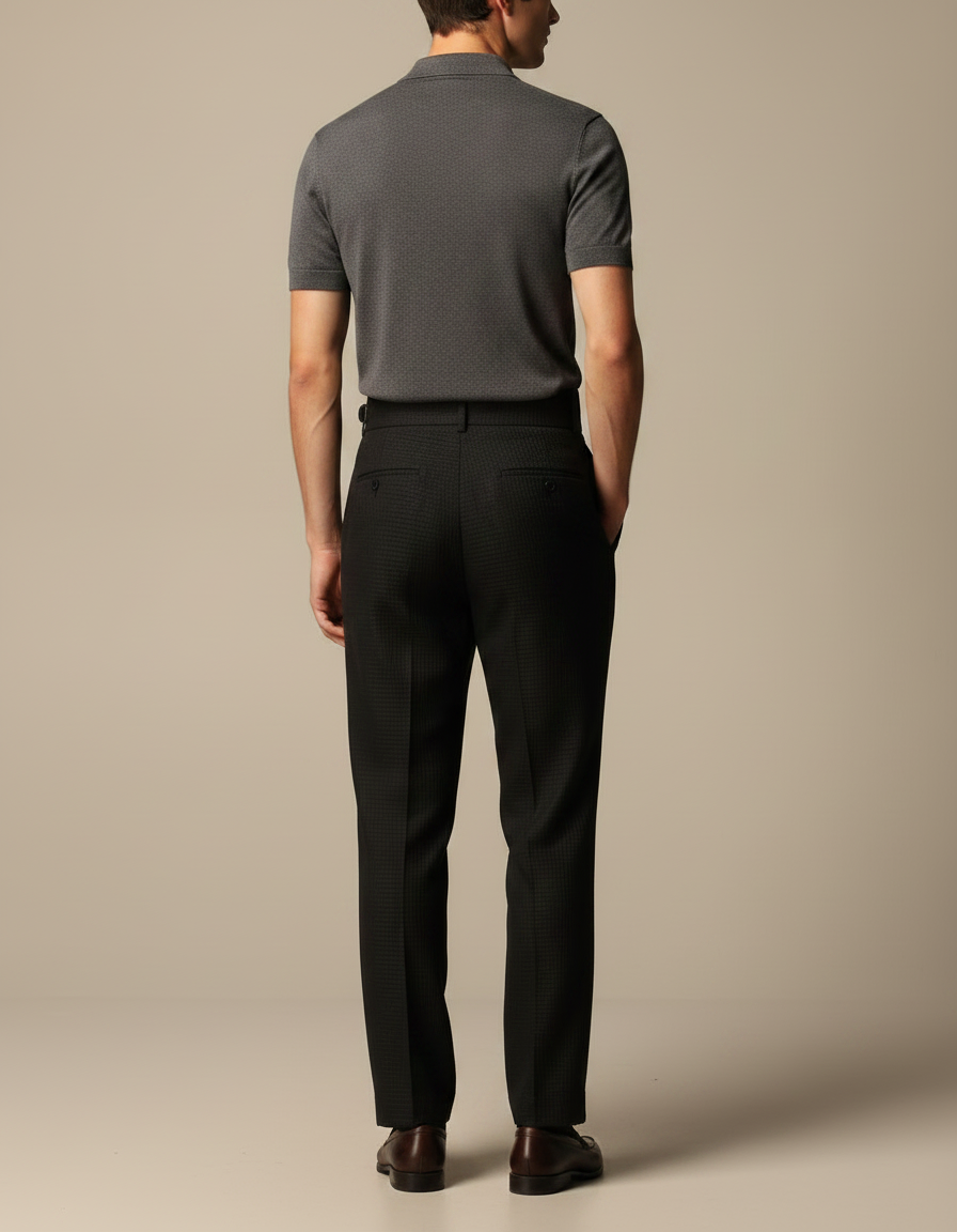 Pantalon À Pince Noir Plissé Taille Haute Homme Élégant - Laine - vue 2