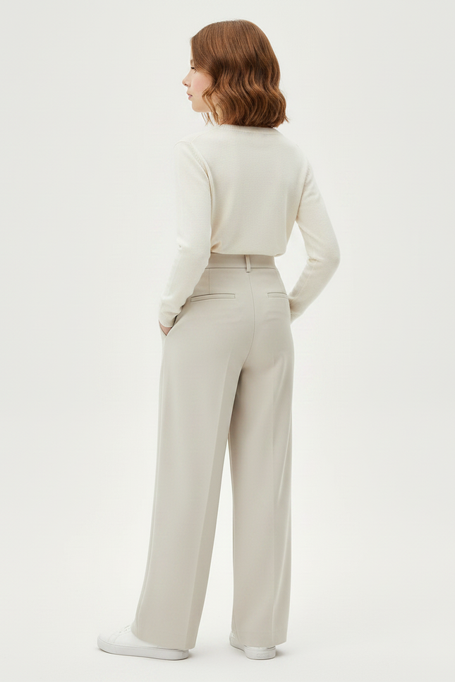 Pantalon À Pince Beige Ample Plissé Décontracté Élégant - Polyester - vue 2