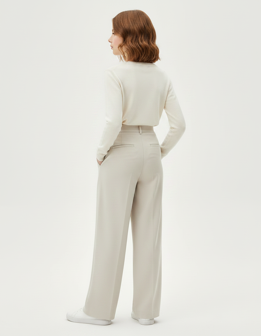 Pantalon À Pince Beige Ample Plissé Décontracté Élégant - Polyester - vue 2