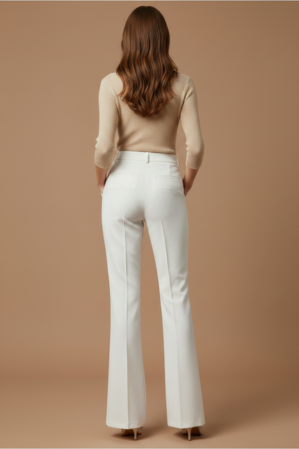 Pantalon À Pince Blanc Taille Haute Évasé Élégant Femme - Polyester - vue 2