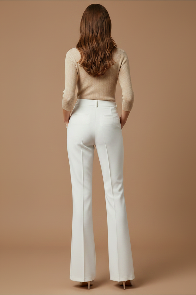 Pantalon À Pince Blanc Taille Haute Évasé Élégant Femme - Polyester - vue 2