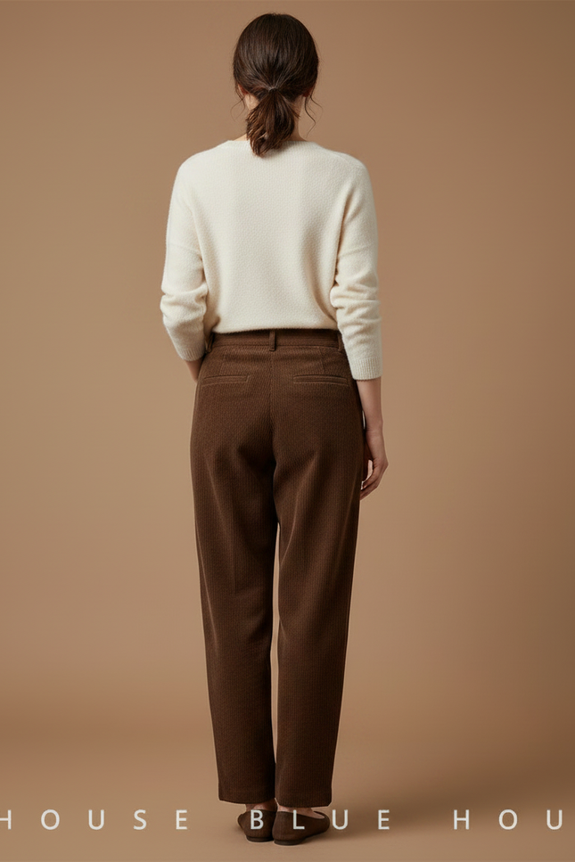 Pantalon À Pince Marron Côtelé Ample Décontracté Vintage - Cordé - vue 2