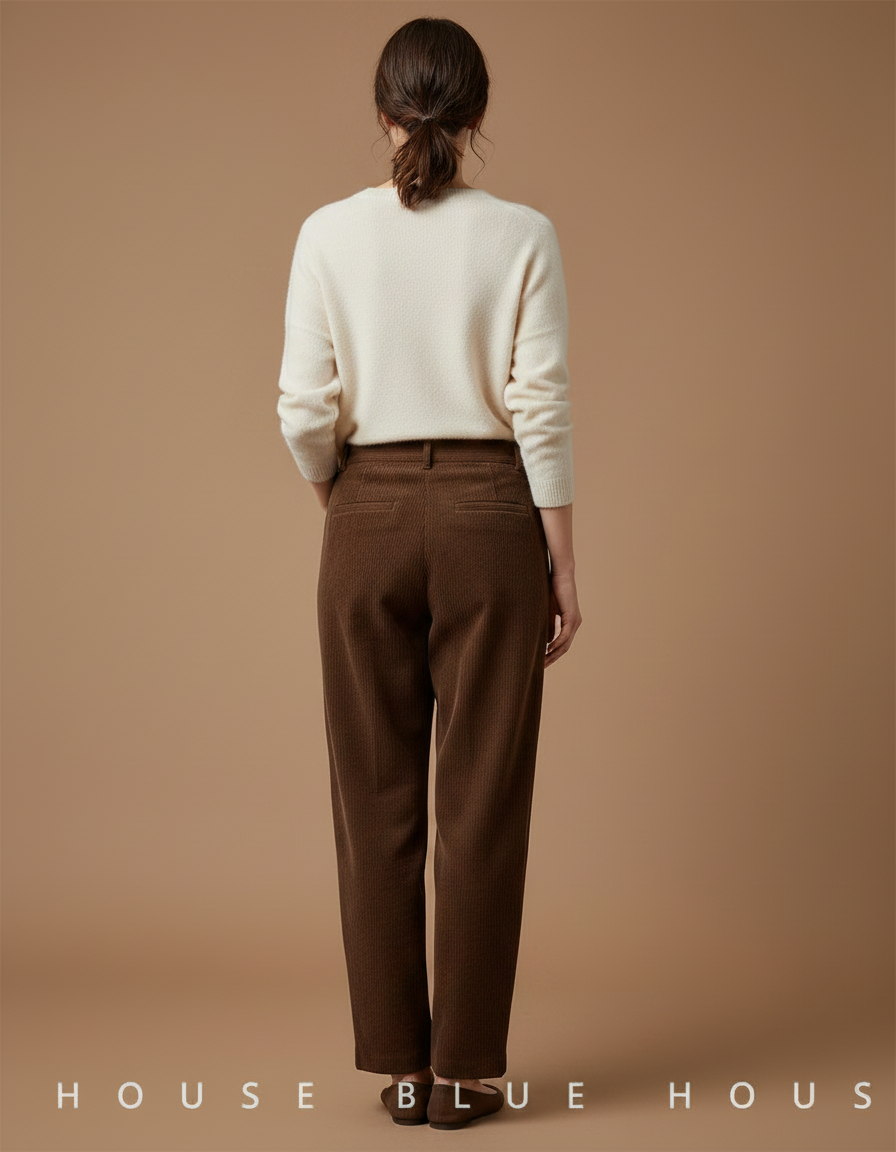 Pantalon À Pince Marron Côtelé Ample Décontracté Vintage - Cordé - vue 2