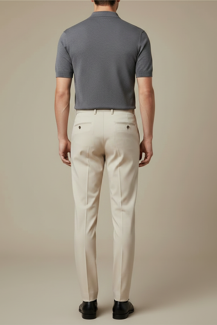 Pantalon À Pince Beige Uni Slim Élégant - Gabardine - vue 2