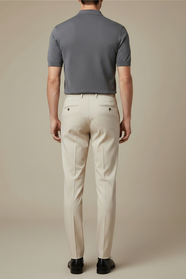 Pantalon À Pince Beige Uni Slim Élégant - Gabardine - vue 2