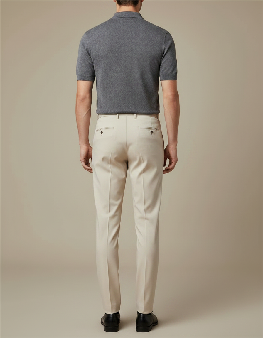 Pantalon À Pince Beige Uni Slim Élégant - Gabardine - vue 2