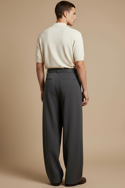 Pantalon À Pince Avec Ceinture - Gris Viscose - vue 2