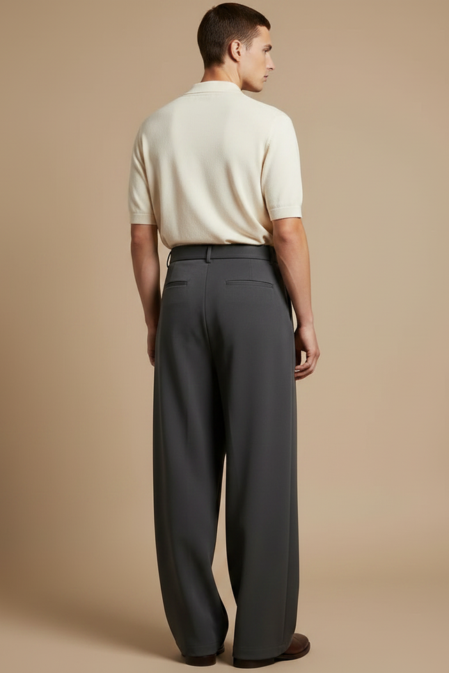 Pantalon À Pince Avec Ceinture - Gris Viscose - vue 2