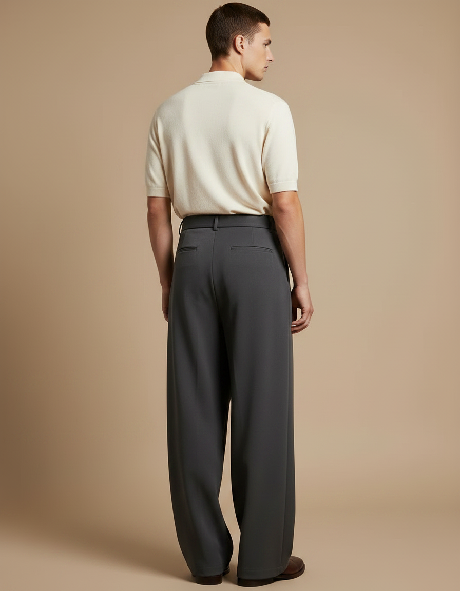 Pantalon À Pince Avec Ceinture - Gris Viscose - vue 2