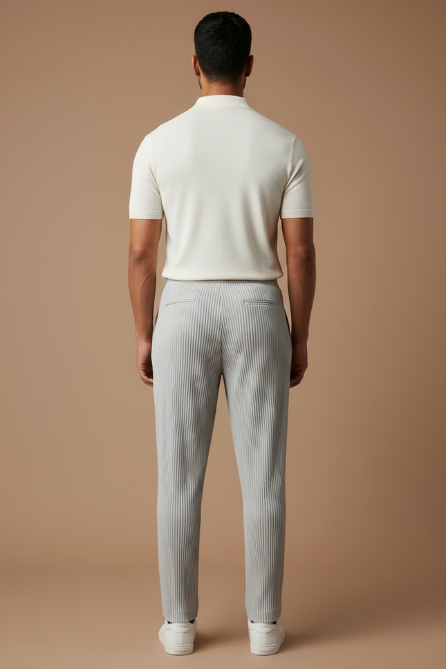 Pantalon À Pince Gris Plissé Drapé Décontracté Homme - Polyester - vue 2